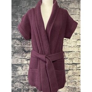 Jasper Conran Cardigan Womens 12 Purple Belted Short Sleeve Wool Angora‎ Blend